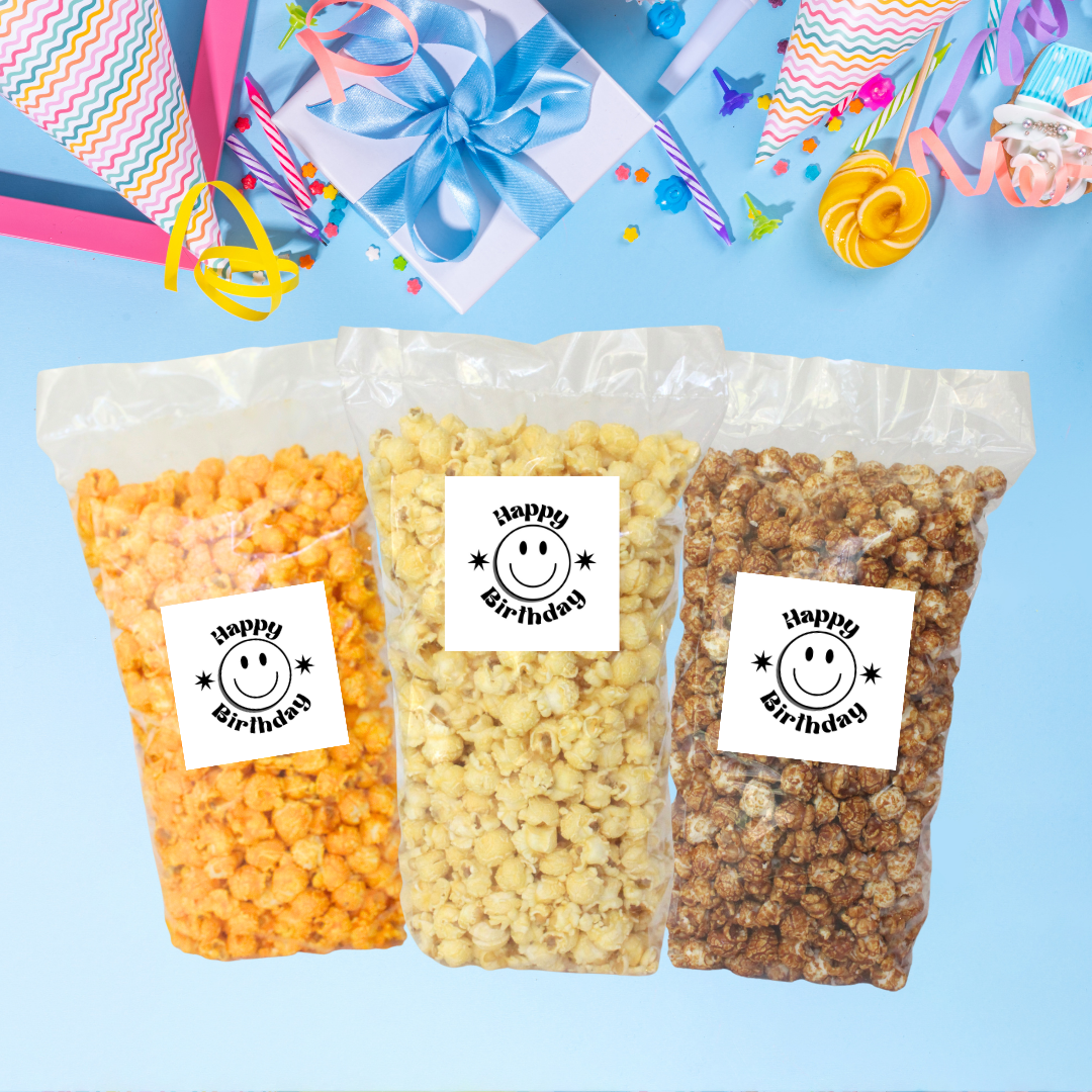 Happy Birthday "Smiley" Large Bag Celebration Popcorn - www.unclemyronspopcorn.com