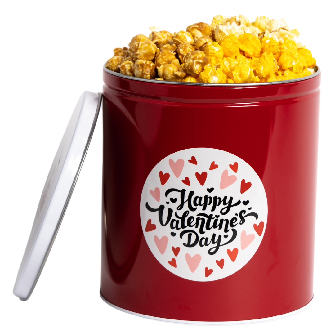 Valentine's Day Popcorn Tin - 2 PACK - 1 Gallon - 3 Flavors