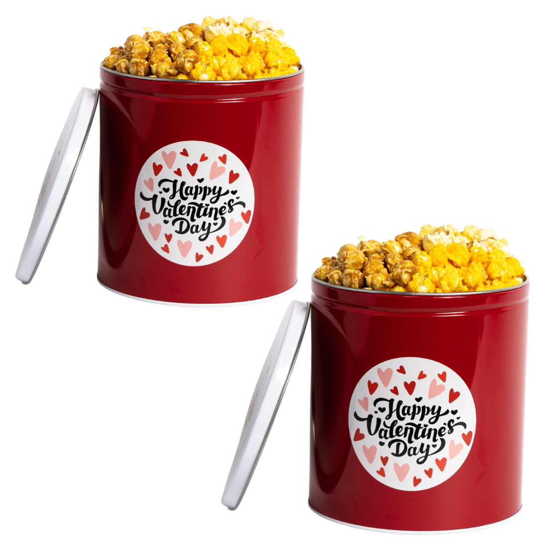 Valentine's Day Popcorn Tin - 2 PACK - 1 Gallon - 3 Flavors