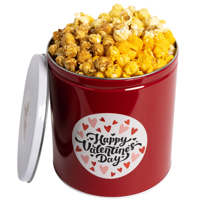 Valentine's Day Popcorn Tin - 2 PACK - 1 Gallon - 3 Flavors