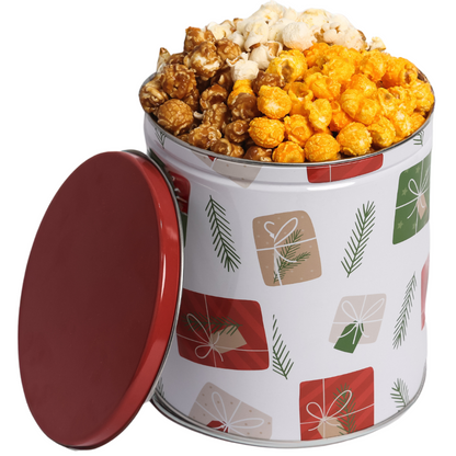 Holiday Popcorn Tin - 3 Pack Bundle, 1 Gallon Each, 3 Flavors