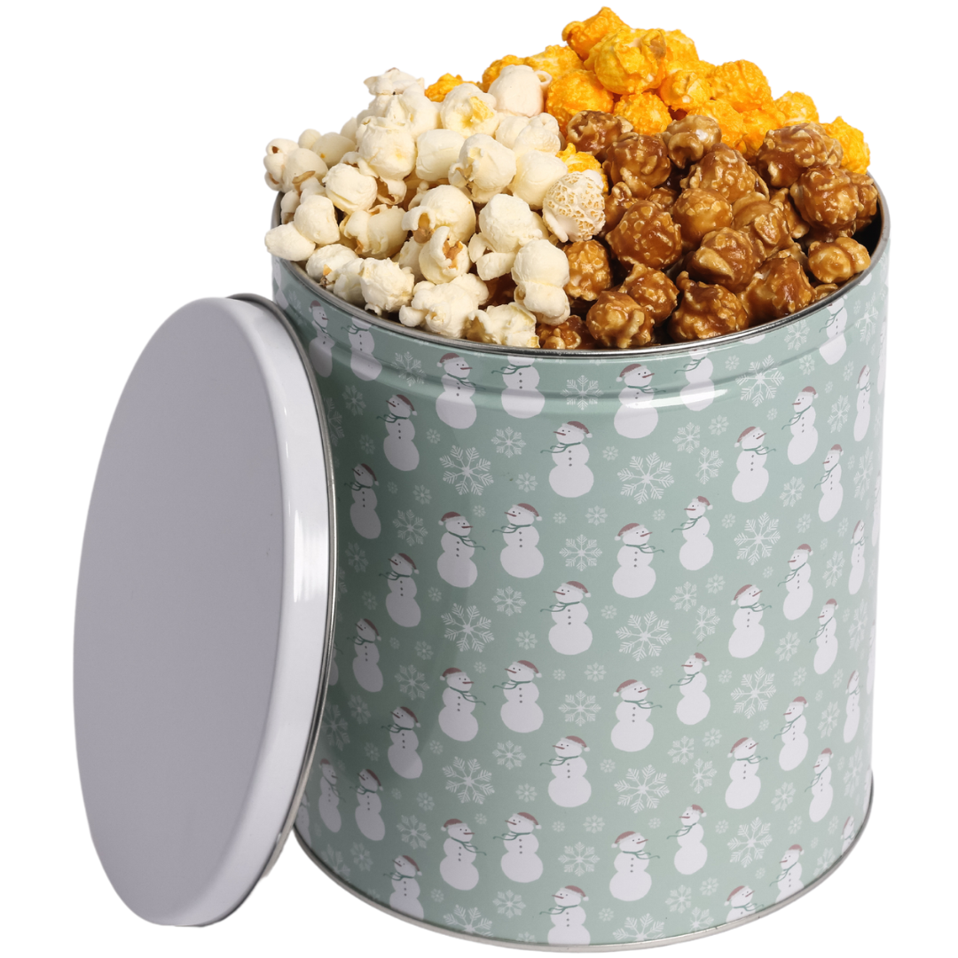 Holiday Popcorn Tin 2 Pack, 1 Gallon Each, 3 Flavors