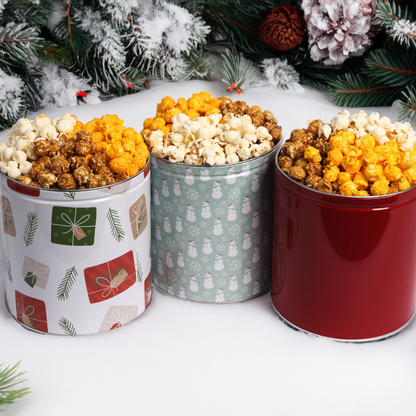 Holiday Popcorn Tin - 3 Pack Bundle, 1 Gallon Each, 3 Flavors